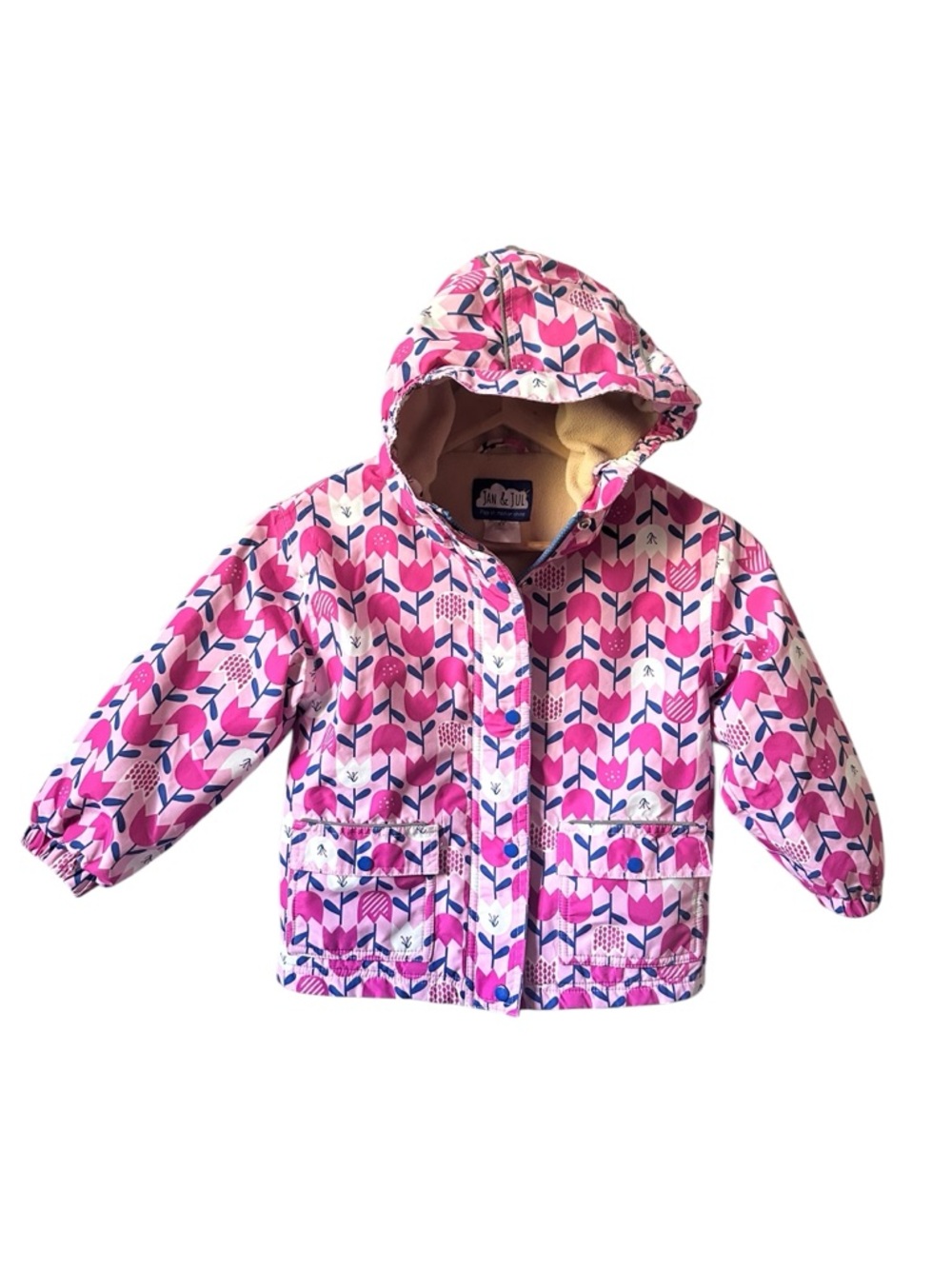 Jan & Jul Cozy-Dry Rain Jacket Pink Tulip Print Size 4T